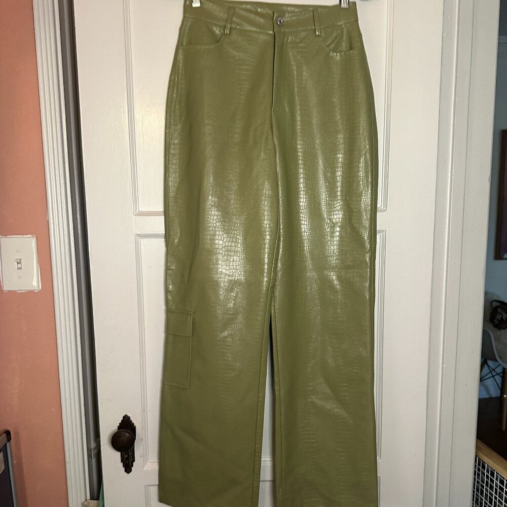 ASOS Green Vegan Leather Crocodile Print Embosed Pants - Size 4R